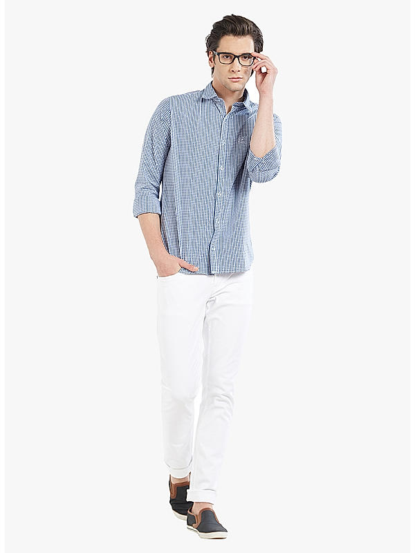 Checkered Blue Color Cotton Slim Fit Shirt